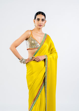 Vvani By Vani Vats-Moss Green Sari With Metallic Blouse-INDIASPOPUP.COM