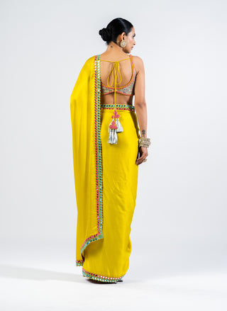 Vvani By Vani Vats-Moss Green Sari With Metallic Blouse-INDIASPOPUP.COM