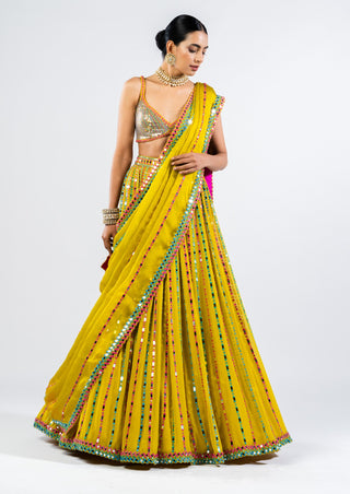 Vvani By Vani Vats-Moss Green Linear Drop Lehenga Set-INDIASPOPUP.COM