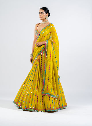 Vvani By Vani Vats-Moss Green Linear Drop Lehenga Set-INDIASPOPUP.COM