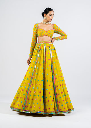 Vvani By Vani Vats-Moss Green Flower Lehenga Set-INDIASPOPUP.COM