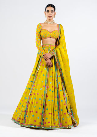 Vvani By Vani Vats-Moss Green Flower Lehenga Set-INDIASPOPUP.COM