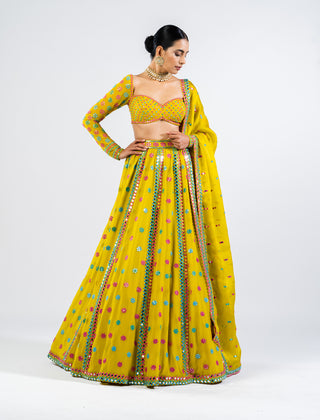 Vvani By Vani Vats-Moss Green Flower Lehenga Set-INDIASPOPUP.COM