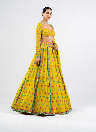 Vvani By Vani Vats-Moss Green Flower Lehenga Set-INDIASPOPUP.COM