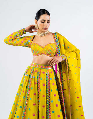 Vvani By Vani Vats-Moss Green Flower Lehenga Set-INDIASPOPUP.COM