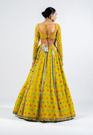 Vvani By Vani Vats-Moss Green Flower Lehenga Set-INDIASPOPUP.COM