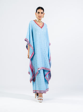 Vvani By Vani Vats-Ice Blue Kaftan With Palazzo-INDIASPOPUP.COM