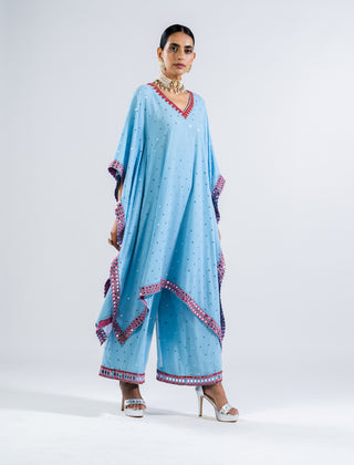 Vvani By Vani Vats-Ice Blue Kaftan With Palazzo-INDIASPOPUP.COM