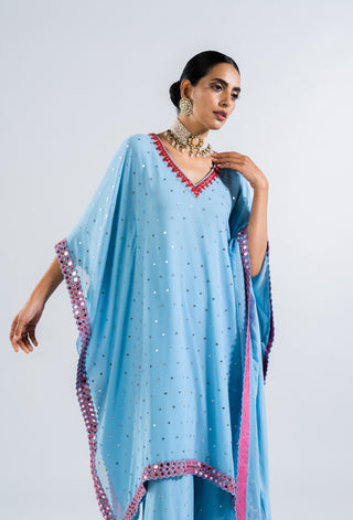 Vvani By Vani Vats-Ice Blue Kaftan With Palazzo-INDIASPOPUP.COM