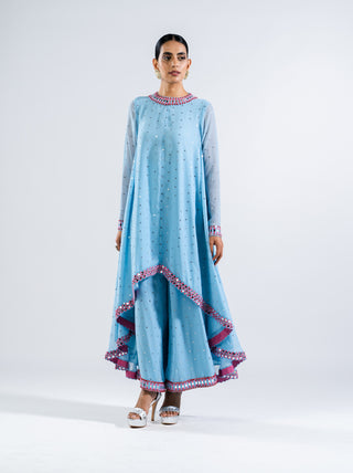 Vvani By Vani Vats-Ice Blue Asymmetrical Kurta Set-INDIASPOPUP.COM