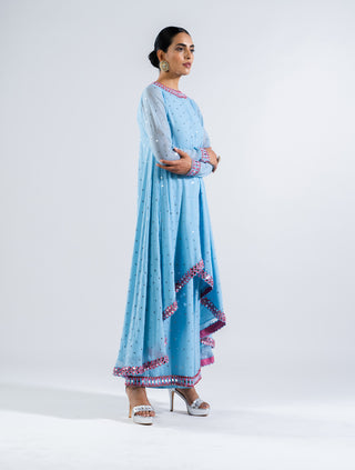 Vvani By Vani Vats-Ice Blue Asymmetrical Kurta Set-INDIASPOPUP.COM