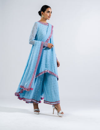 Vvani By Vani Vats-Ice Blue Asymmetrical Kurta Set-INDIASPOPUP.COM