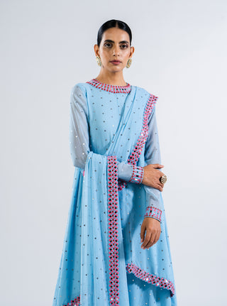 Vvani By Vani Vats-Ice Blue Asymmetrical Kurta Set-INDIASPOPUP.COM