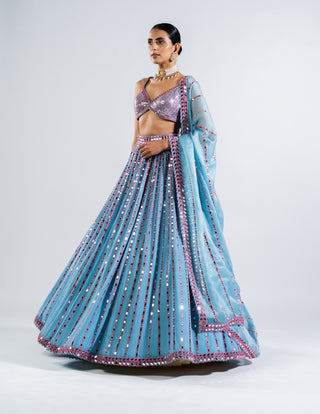 Vvani By Vani Vats-Ice Blue Mirror Linear Drop Lehenga Set-INDIASPOPUP.COM