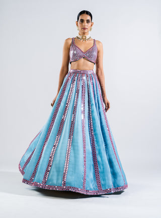 Vvani By Vani Vats-Ice Blue Mirror Lehenga Set-INDIASPOPUP.COM