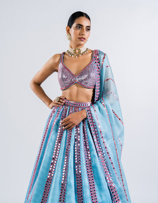 Vvani By Vani Vats-Ice Blue Mirror Lehenga Set-INDIASPOPUP.COM