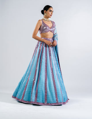 Vvani By Vani Vats-Ice Blue Mirror Lehenga Set-INDIASPOPUP.COM