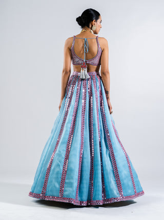 Vvani By Vani Vats-Ice Blue Mirror Lehenga Set-INDIASPOPUP.COM