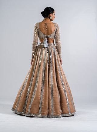 Vvani By Vani Vats-Beige Mirror Seam Lehenga Set-INDIASPOPUP.COM