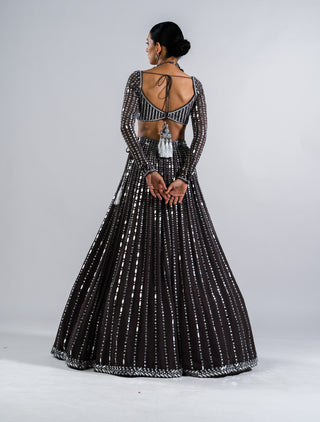 Vvani By Vani Vats-Charcoal Embellished Lehenga Set-INDIASPOPUP.COM