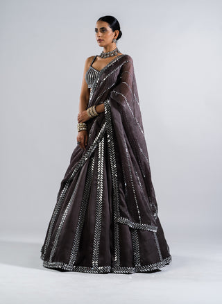 Vvani By Vani Vats-Charcoal Grey Mirror Lehenga Set-INDIASPOPUP.COM