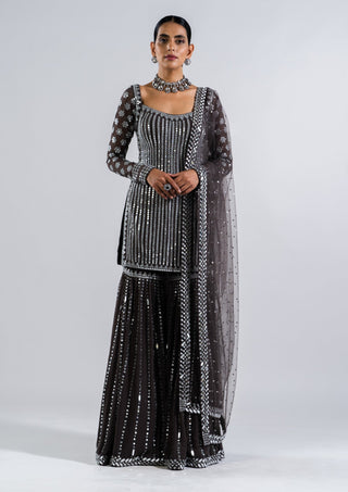 Vvani By Vani Vats-Charcoal Grey Embellished Sharara Set-INDIASPOPUP.COM