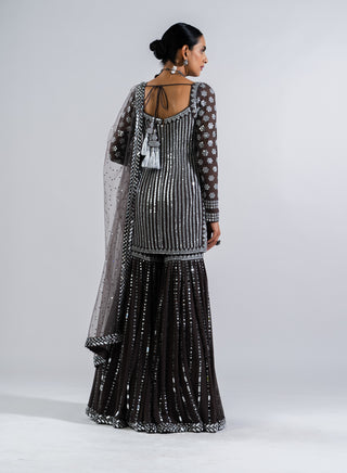 Vvani By Vani Vats-Charcoal Grey Embellished Sharara Set-INDIASPOPUP.COM