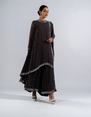 Vvani By Vani Vats-Charcoal Grey Asymmetrical Kurta Set-INDIASPOPUP.COM