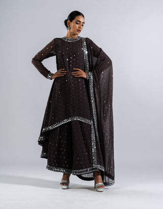 Vvani By Vani Vats-Charcoal Grey Asymmetrical Kurta Set-INDIASPOPUP.COM