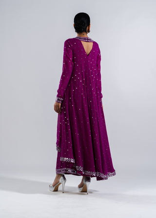 Vvani By Vani Vats-Pop Wine Asymmetrical Kurta Set-INDIASPOPUP.COM