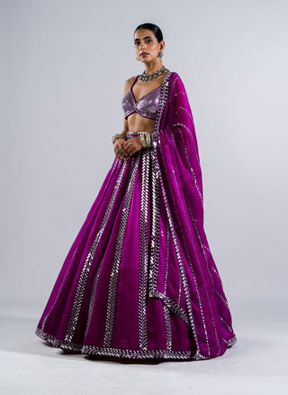 Vvani By Vani Vats-Pop Wine Mirror Lehenga Set-INDIASPOPUP.COM