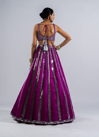 Vvani By Vani Vats-Pop Wine Mirror Lehenga Set-INDIASPOPUP.COM