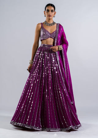 Vvani By Vani Vats-Pop Wine Embellished Lehenga Set-INDIASPOPUP.COM