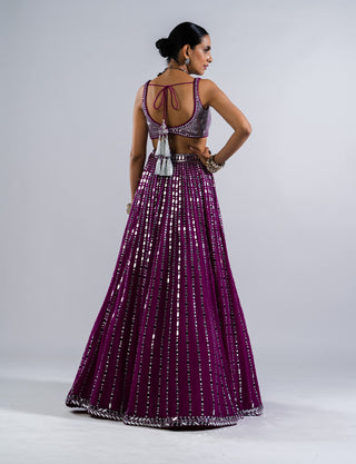 Vvani By Vani Vats-Pop Wine Embellished Lehenga Set-INDIASPOPUP.COM