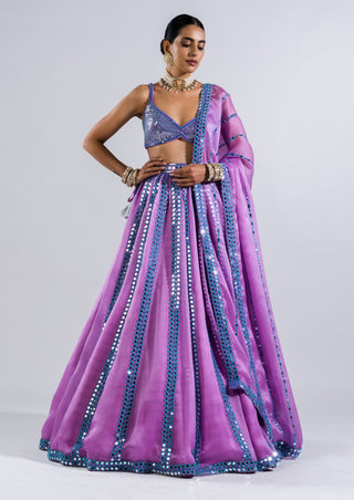 Vvani By Vani Vats-Mauve Mirror Work Lehenga Set-INDIASPOPUP.COM