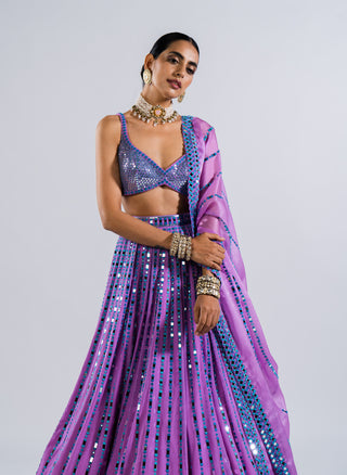 Vvani By Vani Vats-Mauve Linear Drop Lehenga Set-INDIASPOPUP.COM