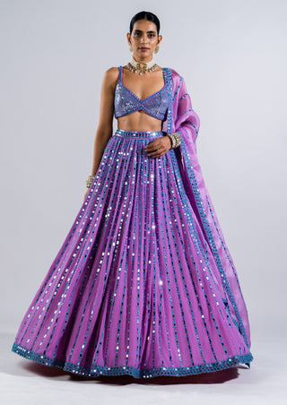 Vvani By Vani Vats-Mauve Linear Drop Lehenga Set-INDIASPOPUP.COM