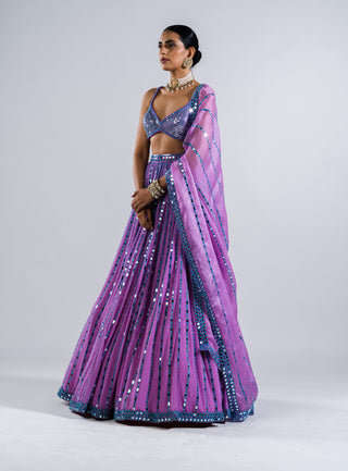 Vvani By Vani Vats-Mauve Linear Drop Lehenga Set-INDIASPOPUP.COM