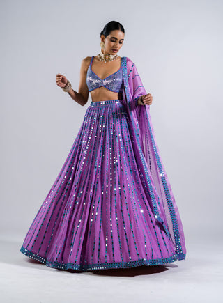 Vvani By Vani Vats-Mauve Linear Drop Lehenga Set-INDIASPOPUP.COM