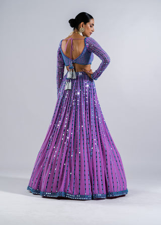 Vvani By Vani Vats-Mauve Linear Lehenga Set-INDIASPOPUP.COM