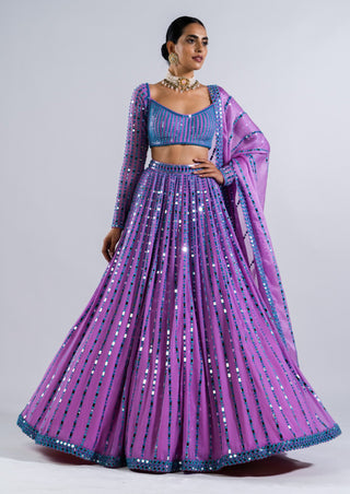 Vvani By Vani Vats-Mauve Linear Lehenga Set-INDIASPOPUP.COM