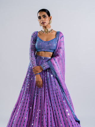 Vvani By Vani Vats-Mauve Linear Lehenga Set-INDIASPOPUP.COM