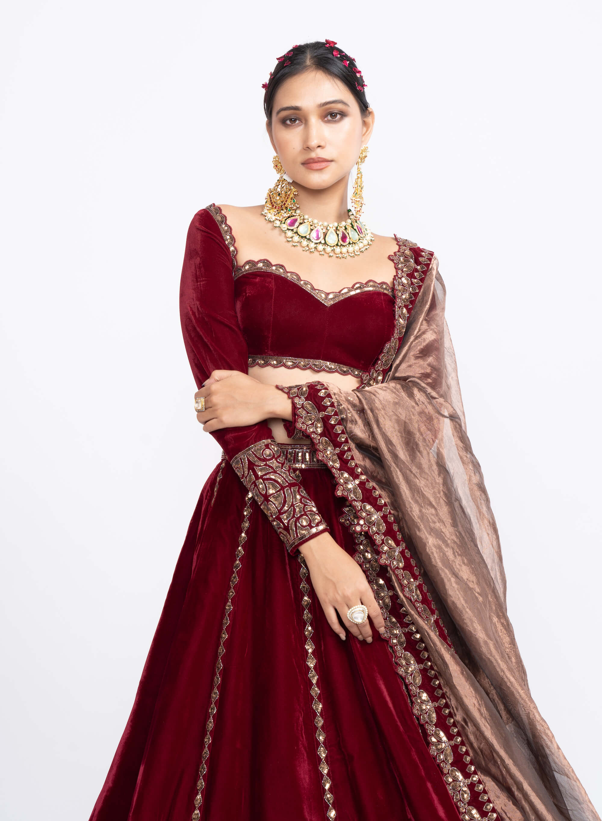 Maroon Double Tier Lehenga Set S - Main Image
