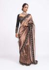 Vvani By Vani Vats-Deep Green Copper Tissue Saree Set-INDIASPOPUP.COM