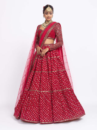 Vvani By Vani Vats-Red Floral Bridal Lehenga Set-INDIASPOPUP.COM