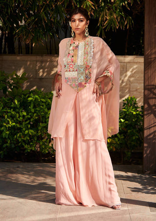 Varun Bahl-Peach Georgette Sharara With Tunic-INDIASPOPUP.COM