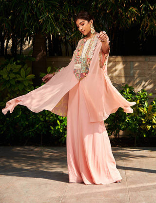 Varun Bahl-Peach Georgette Sharara With Tunic-INDIASPOPUP.COM