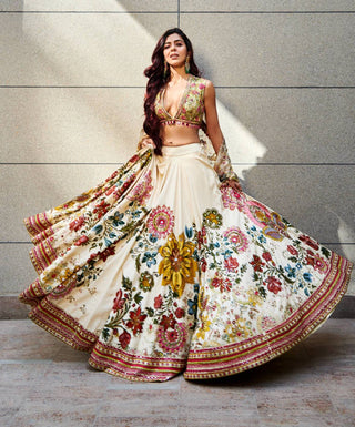 Varun Bahl-Ivory Silk Printed Lehenga Set-INDIASPOPUP.COM