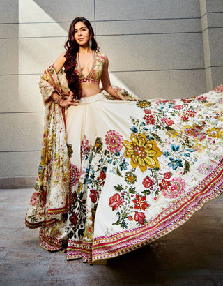 Varun Bahl-Ivory Silk Printed Lehenga Set-INDIASPOPUP.COM