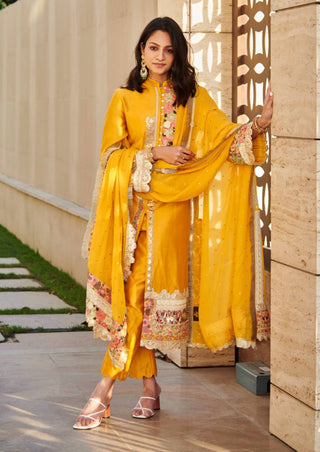 Varun Bahl-Mustard Chanderi Kurta Set-INDIASPOPUP.COM